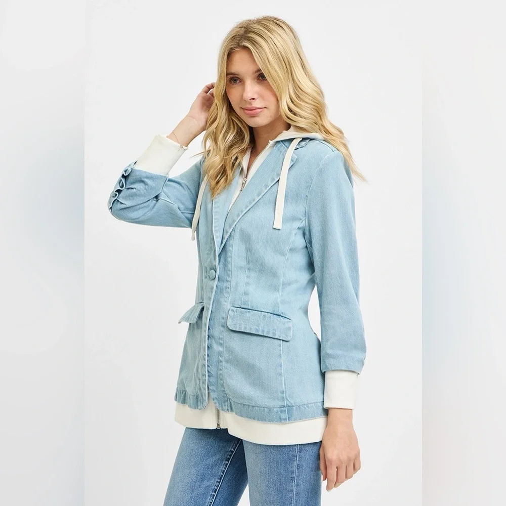 RISEN One Button Blazer with Hoodie Jacket - Picture 6 of 7
